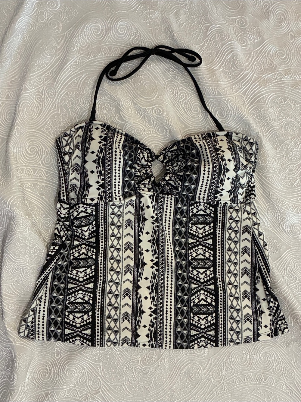 American Eagle Outfitters Black and White Strapless Patterned Tankini